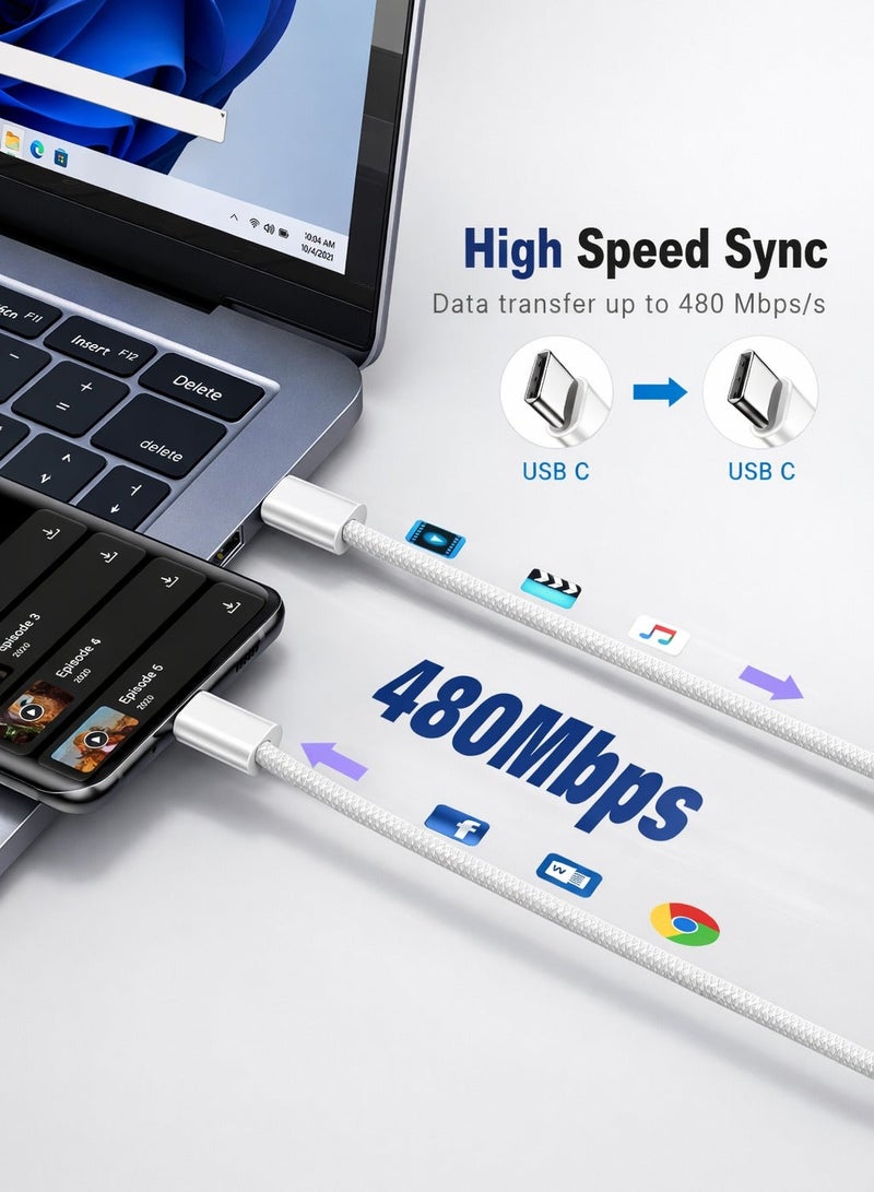 ايه كيه تي ستار كابل شحن سريع من نوع USB-C إلى USB-C بقوة 60 واط، مصنوع من النايلون المضفر، لنقل البيانات من النوع C المزدوج، USB-C 2.0، موصلات معززة، كابل شحن بطول متر واحد متوافق مع سلسلة iPhone 16/15، وSamsung Galaxy، وiPad/MacBook (متر واحد). - Image 5